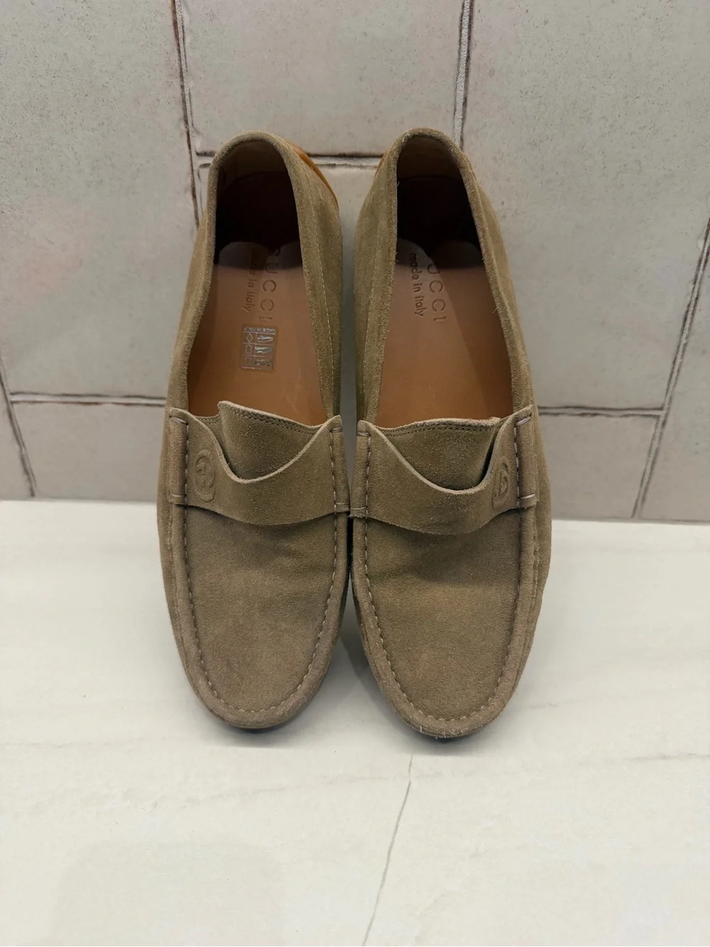 Gucci Men's Suede Loafers in Taupe